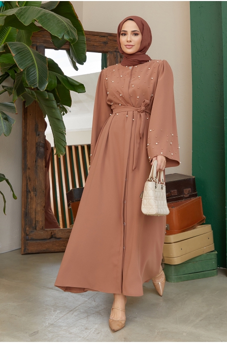 İnci Detaylı Abaya - Camel