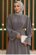 İnci Detaylı Abaya - Gri
