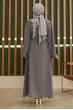 İnci Detaylı Abaya - Gri