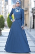 Ahunisa -  Kübra Nakışlı Elbise - Koyu Mavi