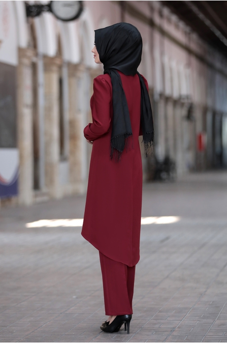 Mina Tunik Pantolon Tesettür Kombin - Bordo