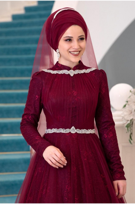 Rüya Tesettür Abiye - Bordo