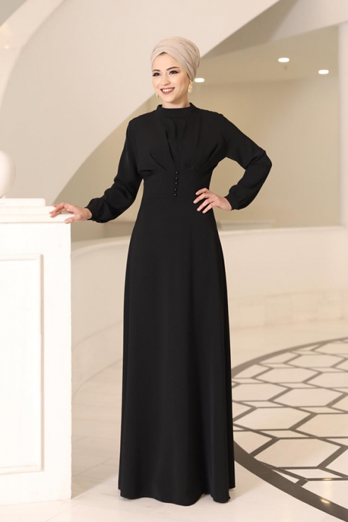 Ahsen Tesettür Elbise - Siyah - Al Marah