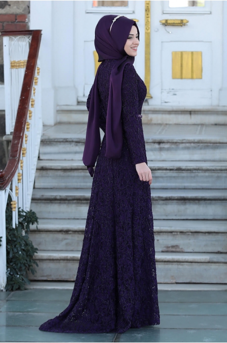 Milen Tesettür Abiye - Mürdüm - Al Marah