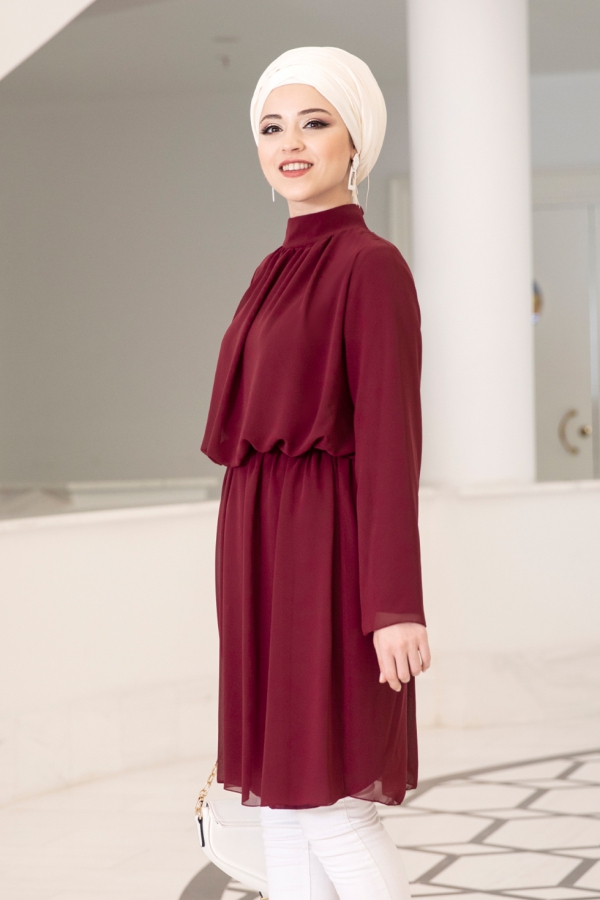 Barem Şifon Tunik - Bordo - Al Marah