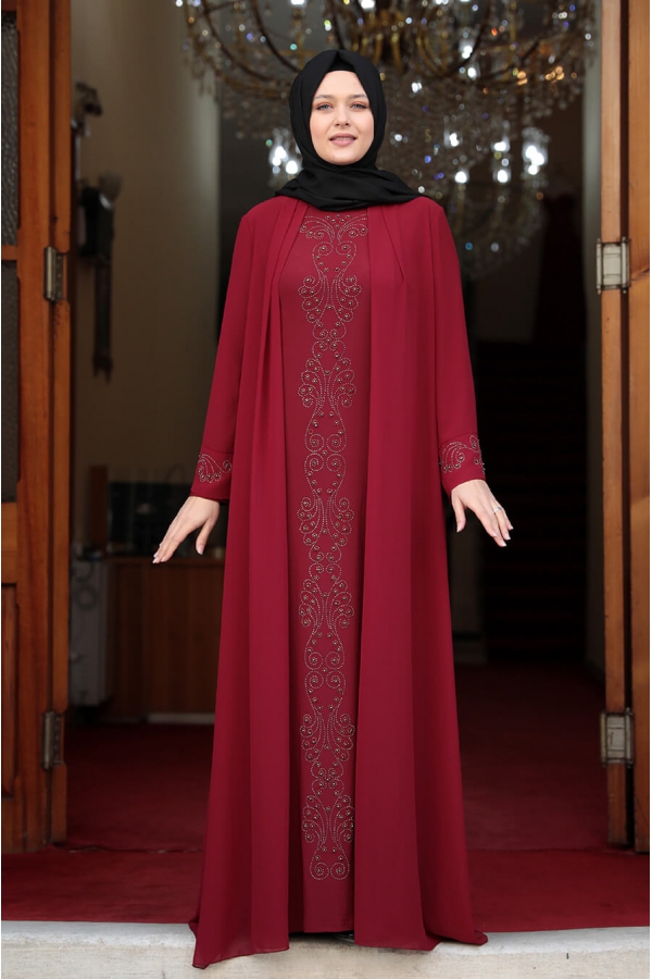 Nermin Tesettür Abiye - Bordo