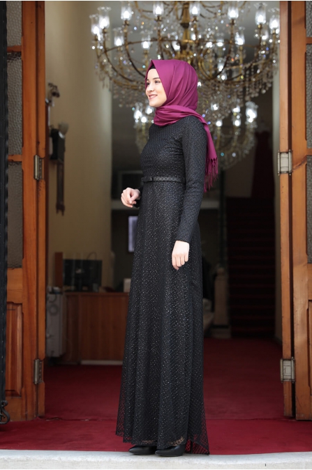 Petek Tesettür Abiye -  Siyah