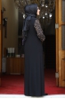 Kolları Leopar Desenli Elbise - Siyah