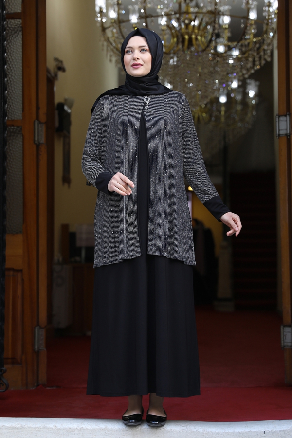 Güzide Tesettür Abiye - Gri