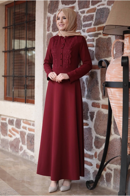 Amine Hüma - Gülzade Elbise - Bordo