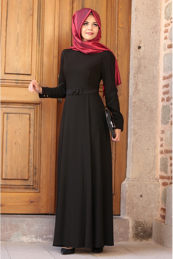 Fiyonklu Siyah Elbise -  An Nahar