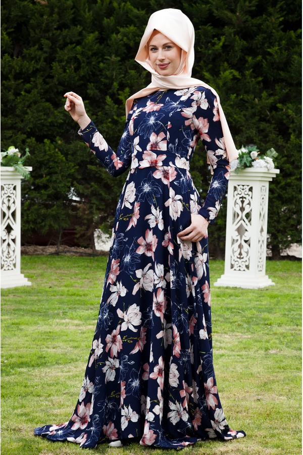 Azra Özer - Firuze Elbise Çiçekli