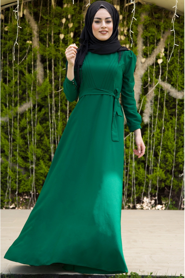 Azra Özer - Nervürlü Elbise - Zümrüt