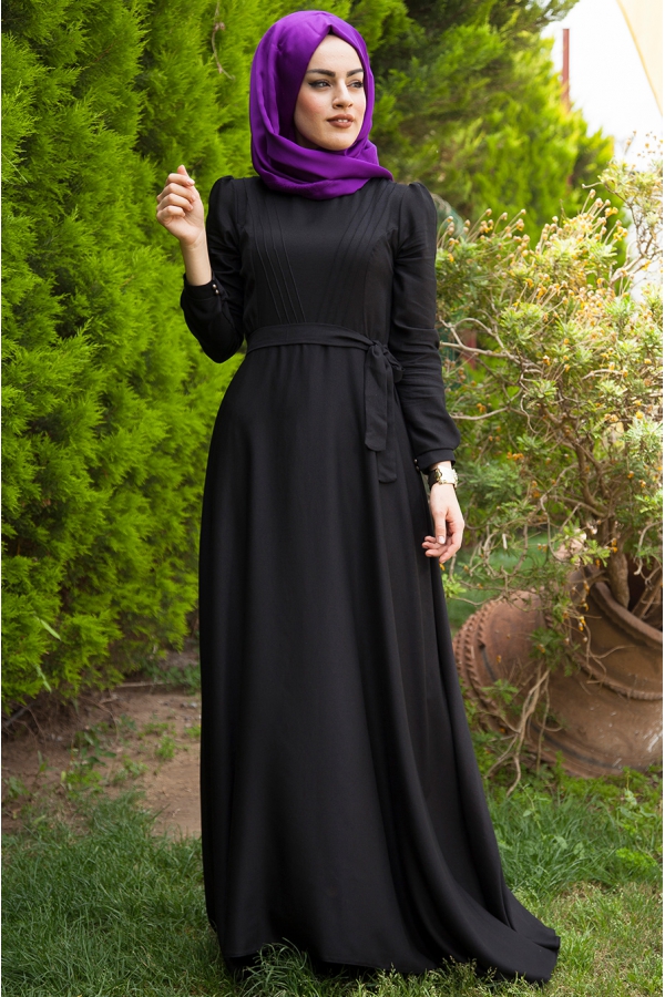 Azra Özer - Nervürlü Elbise - Siyah