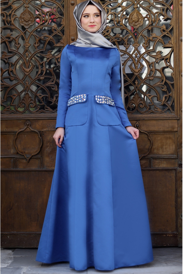 Sırma Taşlı Elbise - Mavi - Dilek Etiz