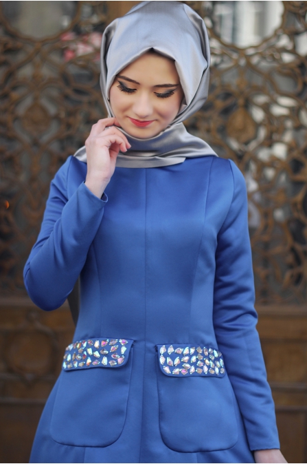 Sırma Taşlı Elbise - Mavi - Dilek Etiz