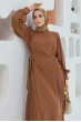 Yanları Pileli Elbise - Camel