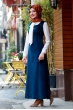 Askılı Kadife Elbise  - Petrol - Gamze Özkul