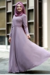Şifon Büzgülü Elbise  - Açık Lila - Gamze Özkul