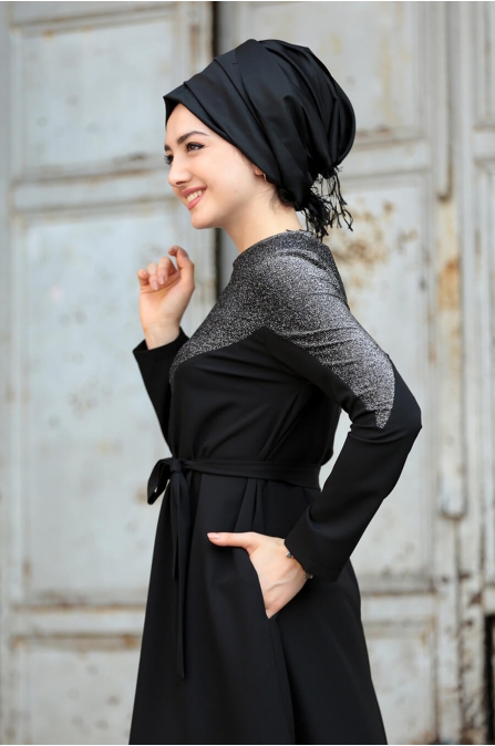 Simli Elbise - Siyah - Gamze Özkul