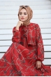 Zincir Desen Elbise - Kırmızı - Gamze Özkul