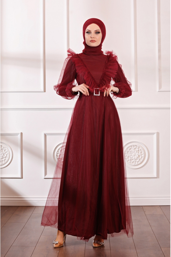 Nevra Tesettür Abiye - Bordo