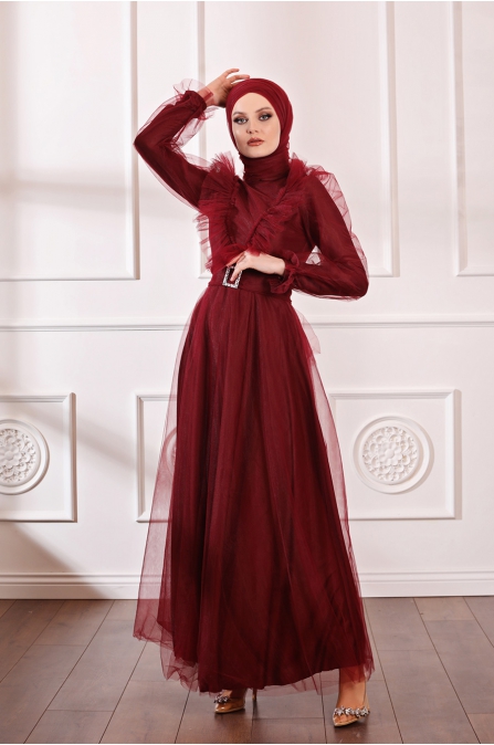 Nevra Tesettür Abiye - Bordo