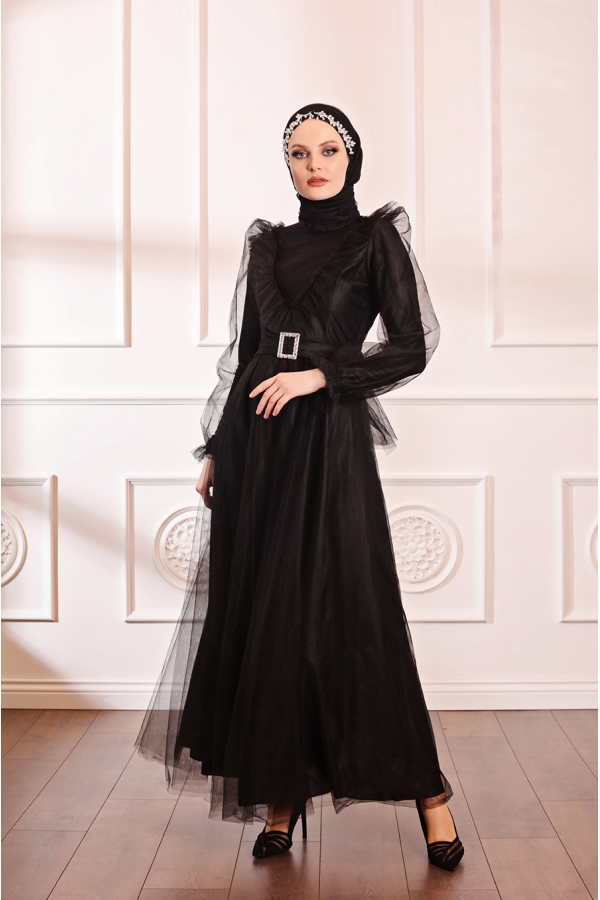 Nevra Tesettür Abiye - Siyah