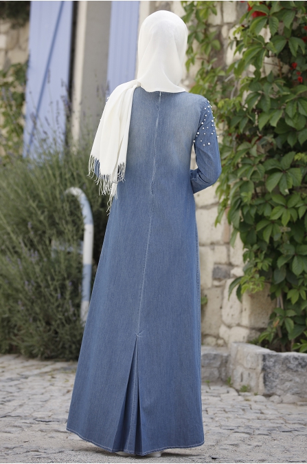 Piennar - İncili Kot Elbise - Koyu Mavi