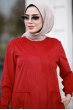 Rengin Kadife Elbise - Kırmızı - Piennar