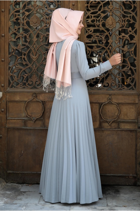 Piliseli Elbise Gri - Pınar Şems