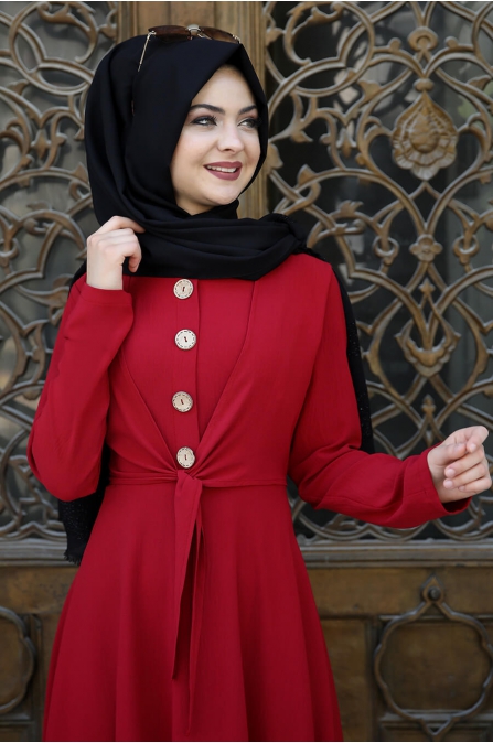 Cepkenli Elbise - Kırmızı - Pınar Şems