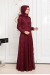 Pelerinli Dantel Elbise - Bordo - Pınar Şems