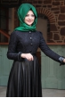 Dantelli Deri Elbise - Siyah - Pınar Şems