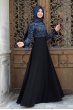 Dantelli Krep Elbise - Lacivert - Pınar Şems