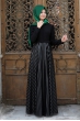 Deri Çizgili Elbise - Siyah - Pınar Şems