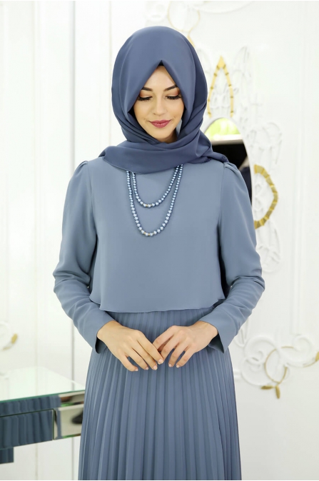İnci Piliseli Elbise - İndigo - Pınar Şems