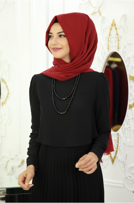 İnci Piliseli Elbise - Siyah - Pınar Şems