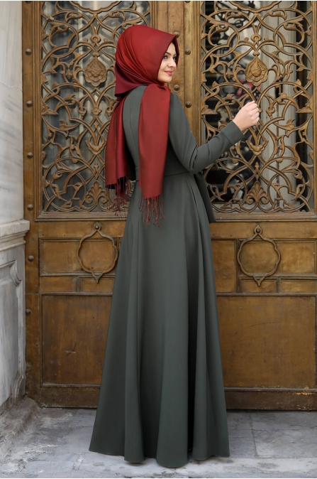 İşlemeli Elbise - Haki - Pınar Şems