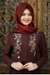 İşlemeli Elbise - Kahve - Pınar Şems