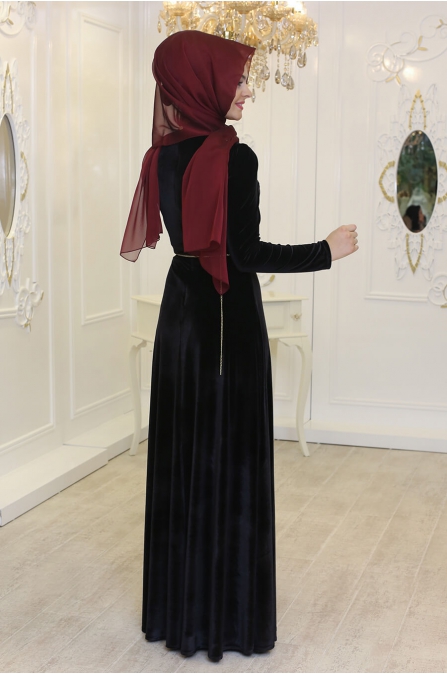 Kadife Elbise - Siyah - Pınar Şems