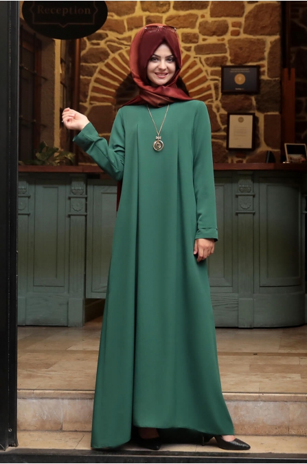 Kolyeli Elbise - Yeşil - Pınar Şems