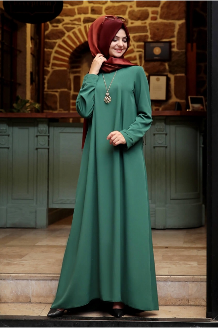 Kolyeli Elbise - Yeşil - Pınar Şems