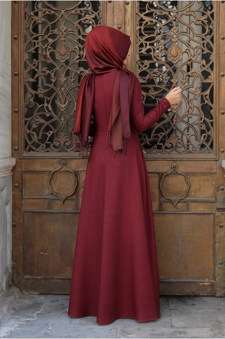 Korsajlı Elbise - Bordo - Pınar Şems