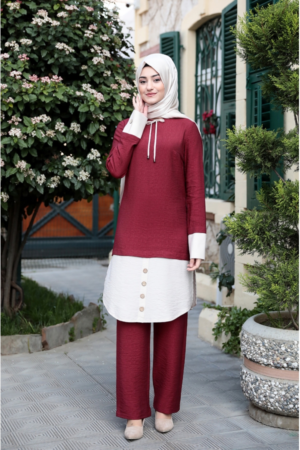 Rabia Tesettür Takım - Bordo - Rabeysa