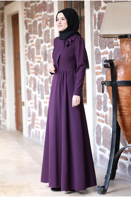 Begüm Tesettür Elbise - Mürdüm