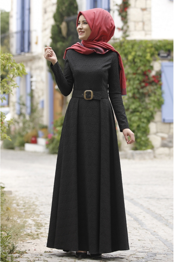 Rana Zen - Jakar Gül Elbise - Siyah