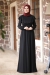 Nazar Pelerinli Beli Büzgülü Tesettür Elbise - Siyah