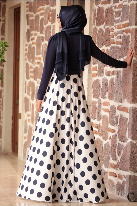 Rana Zen - Puantiyeli Elbise - Lacivert
