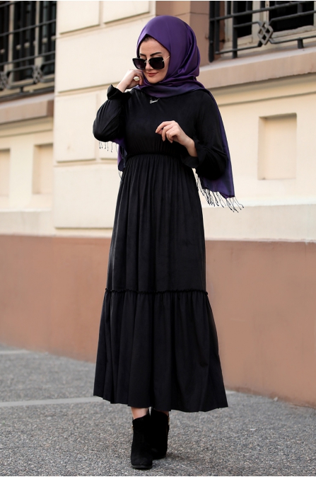 Seda Tiryaki - Beli Büzgülü Elbise - Siyah